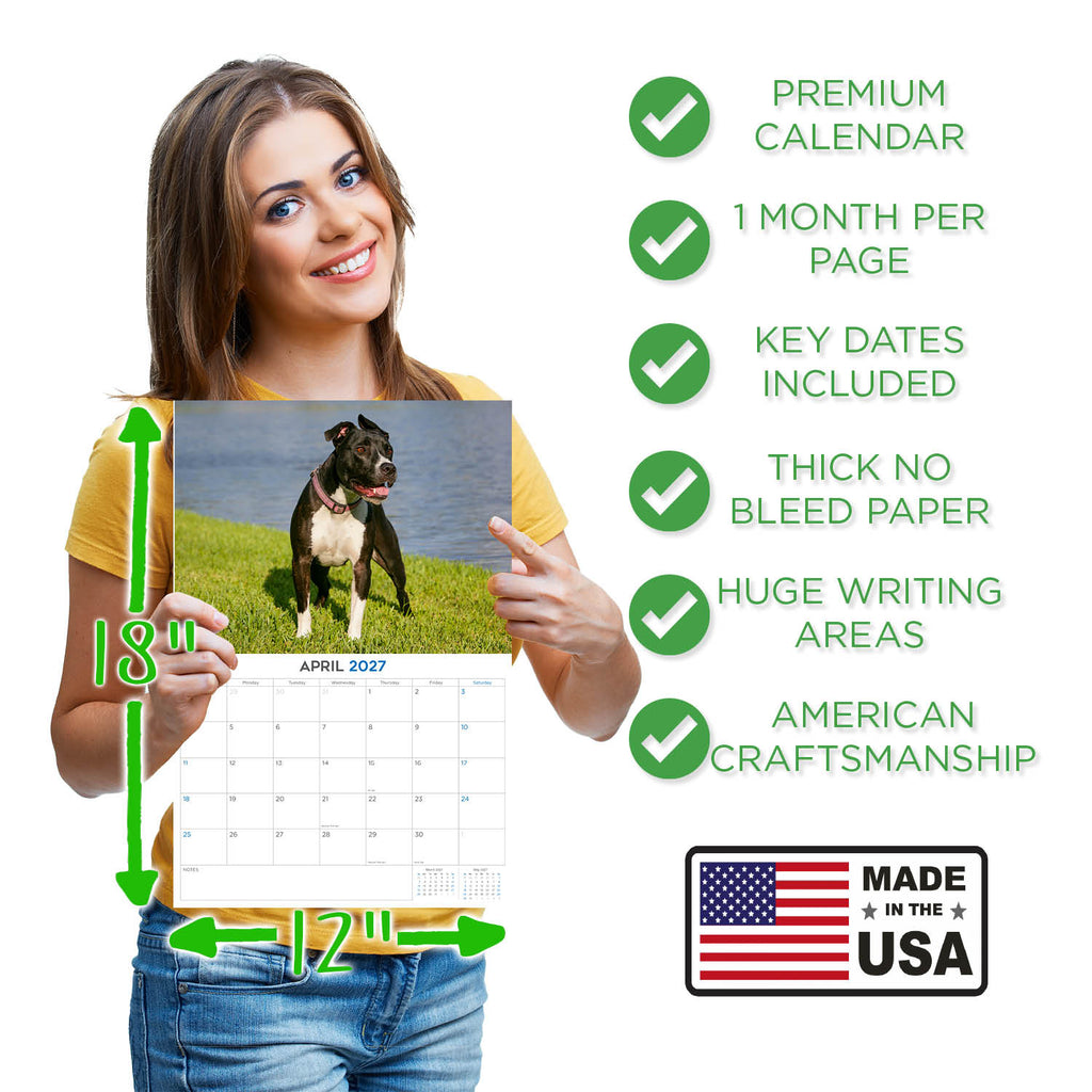 American Pit Bull Terrier Wall Calendar 2027 - 12" x 9" 14-Month Dog Breed Calendar
