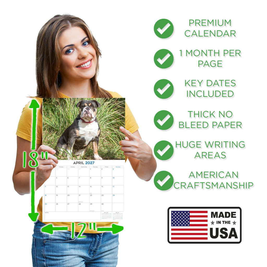 Bulldog Wall Calendar 2027 - 12" x 9" 14-Month Dog Breed Calendar