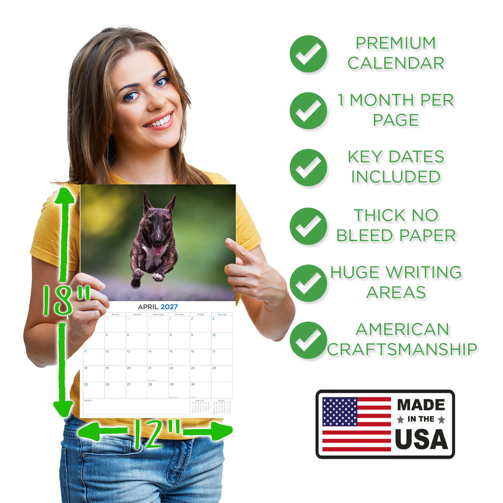Bull Terrier Wall Calendar 2027 - 12" x 9" 14-Month Dog Breed Calendar