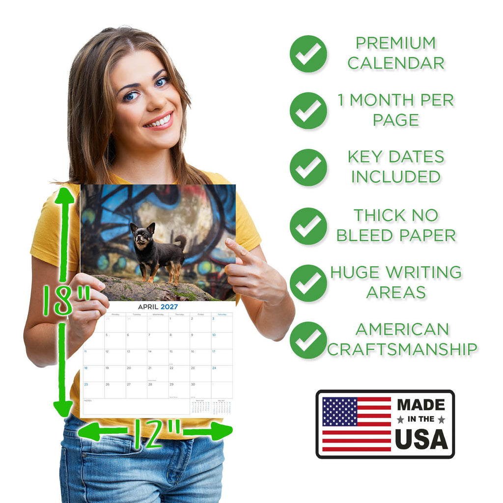 Chihuahua Wall Calendar 2027 - 12" x 9" 14-Month Dog Breed Calendar