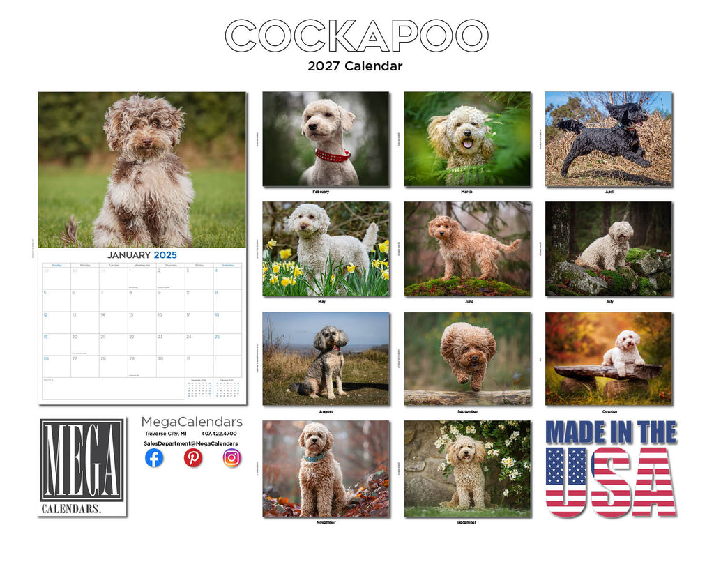 Cockapoo Wall Calendar 2027 - 12" x 9" 14-Month Dog Breed Calendar