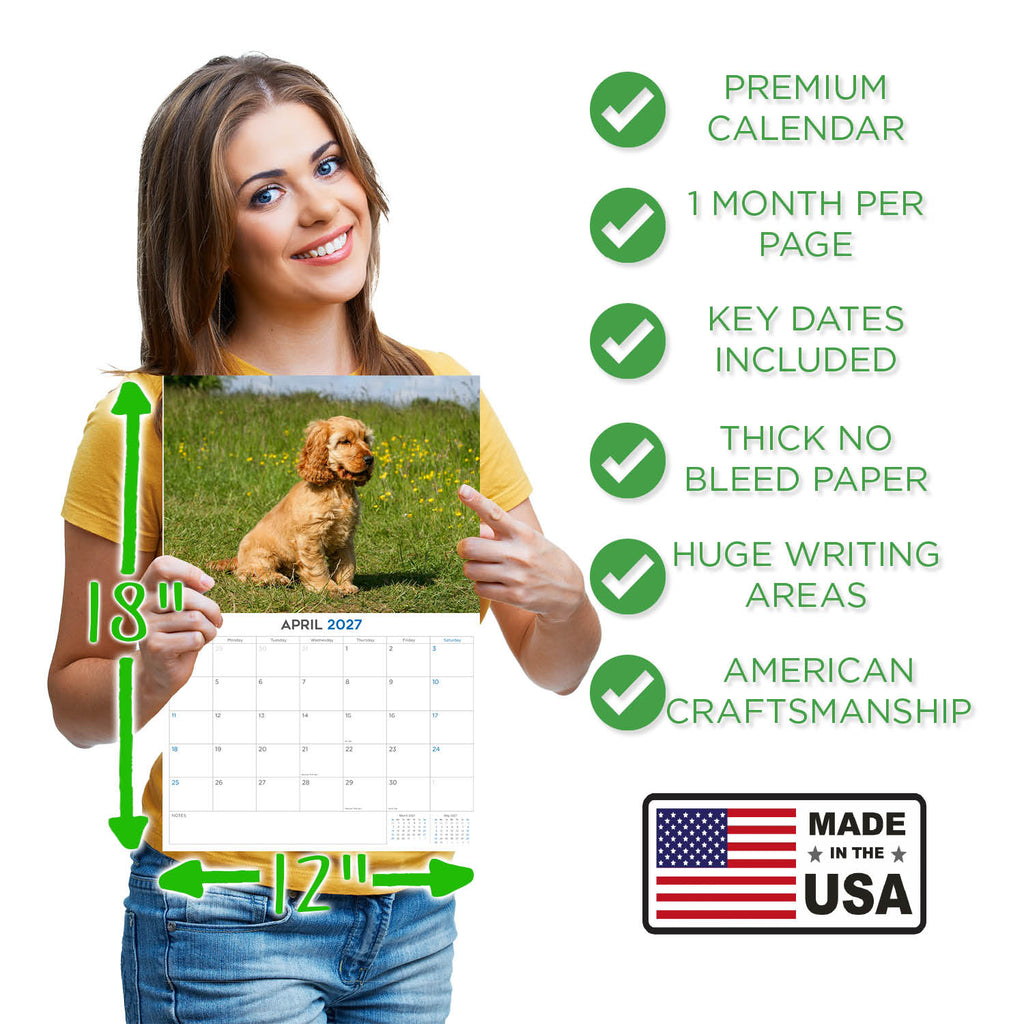 Cocker Spaniel Puppies Wall Calendar 2027 - 12" x 9" 14-Month Dog Breed Calendar
