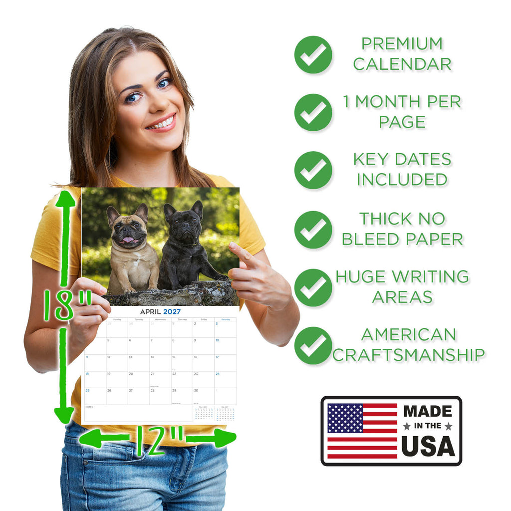 French Bulldog Wall Calendar 2027 - 12" x 9" 14-Month Dog Breed Calendar