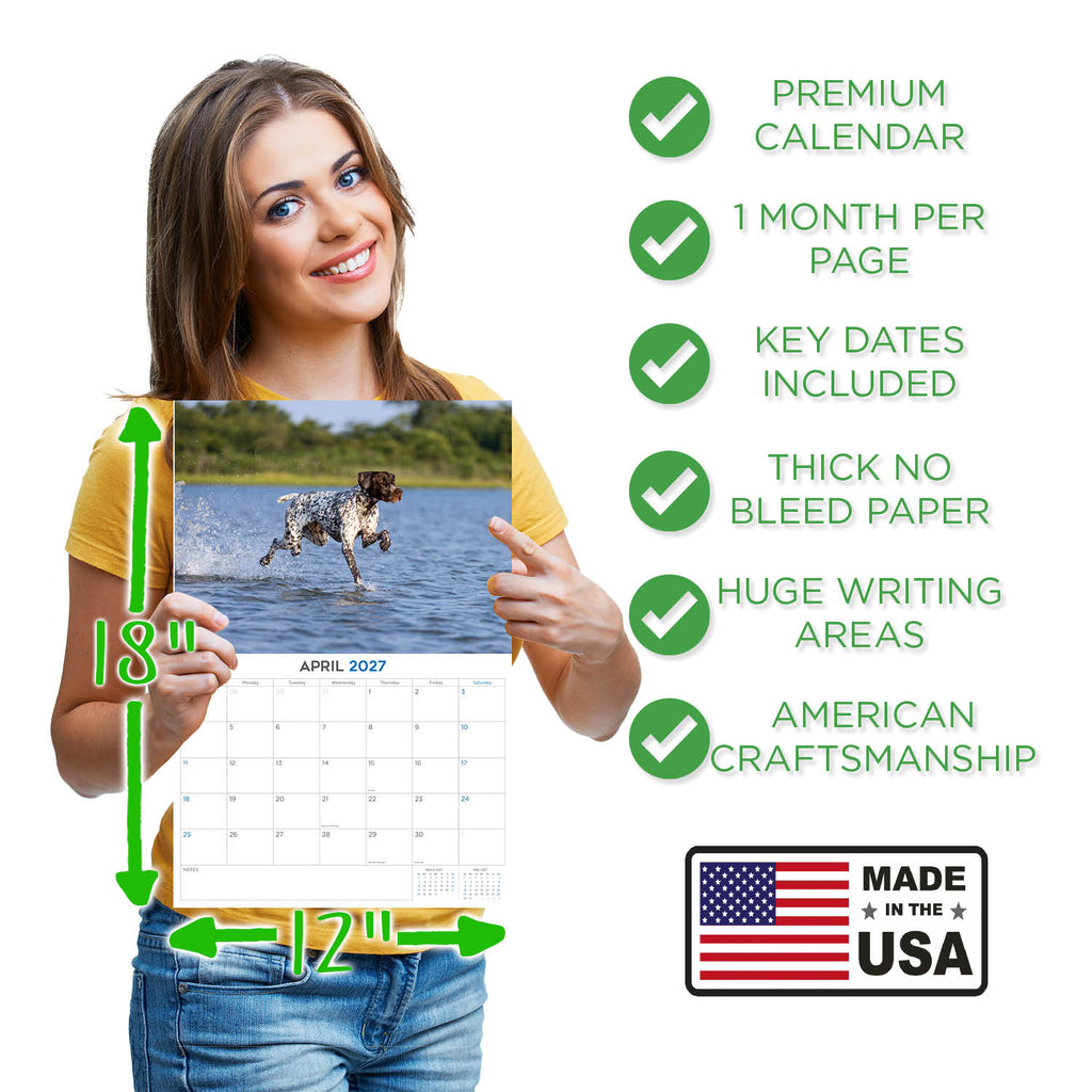 German Shorthaired Pointer Wall Calendar 2027 - 12" x 9" 14-Month Dog Breed