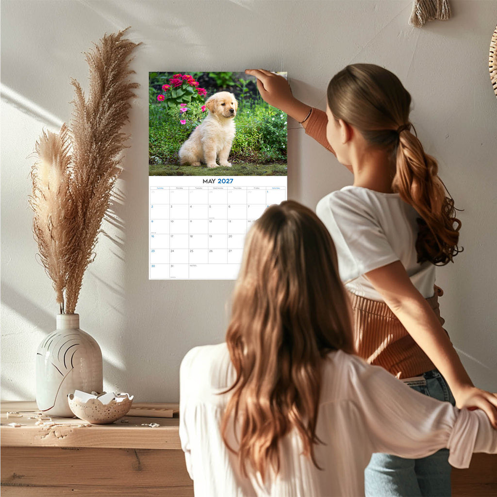 Golden Retriever Puppies Wall Calendar 2027 - 12" x 9" 14-Month Dog Breed