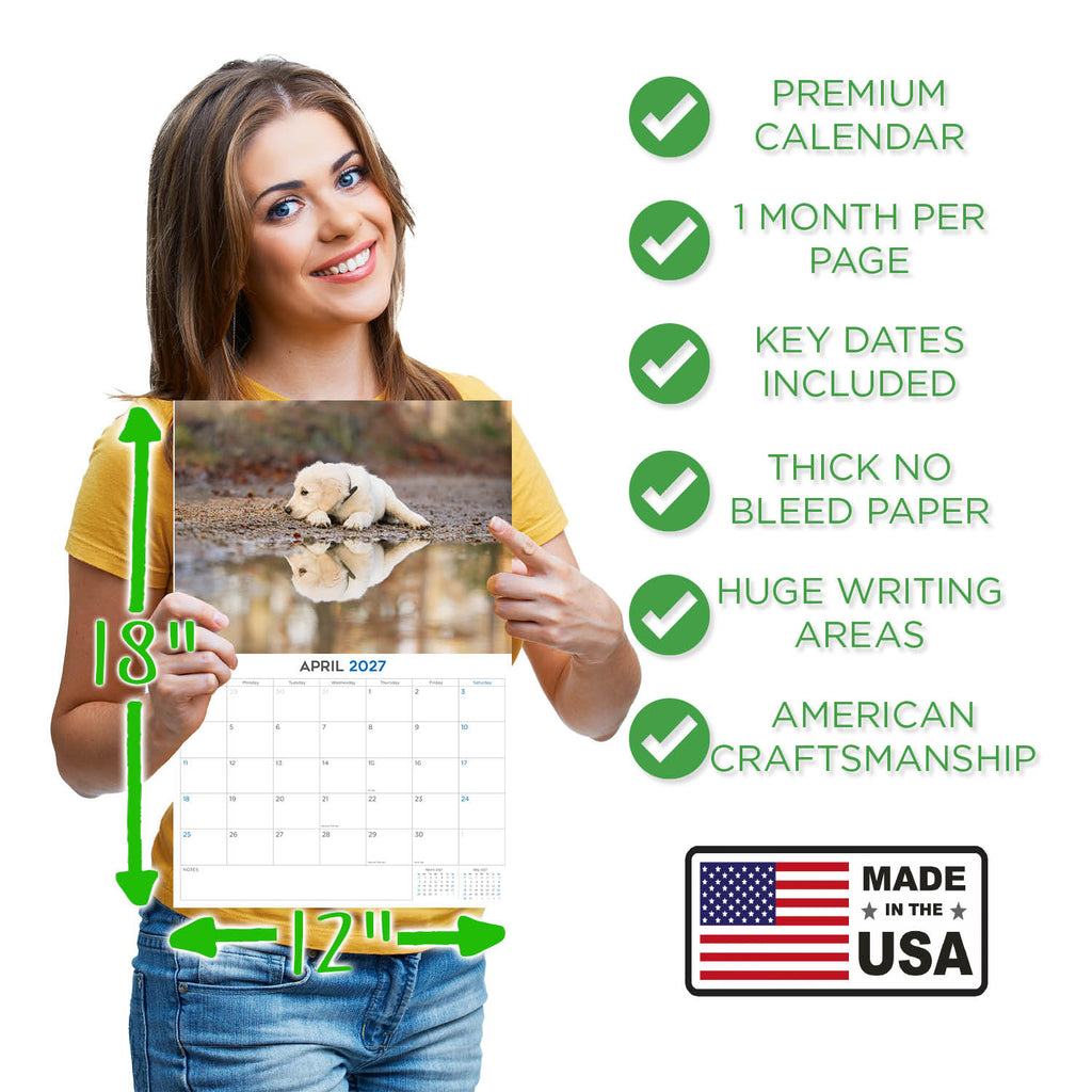 Golden Retriever Puppies Wall Calendar 2027 - 12" x 9" 14-Month Dog Breed