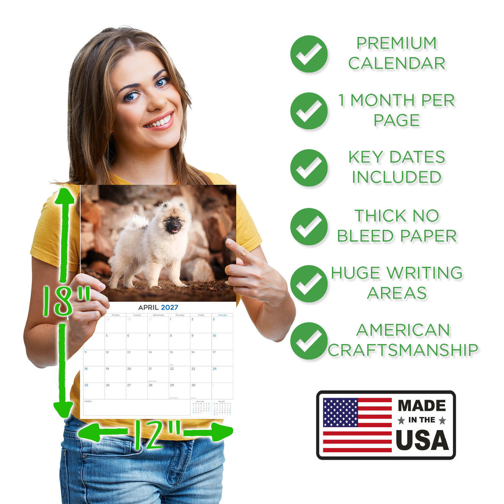 Keeshond Wall Calendar 2027 - 12" x 9" 14-Month Dog Breed Calendar