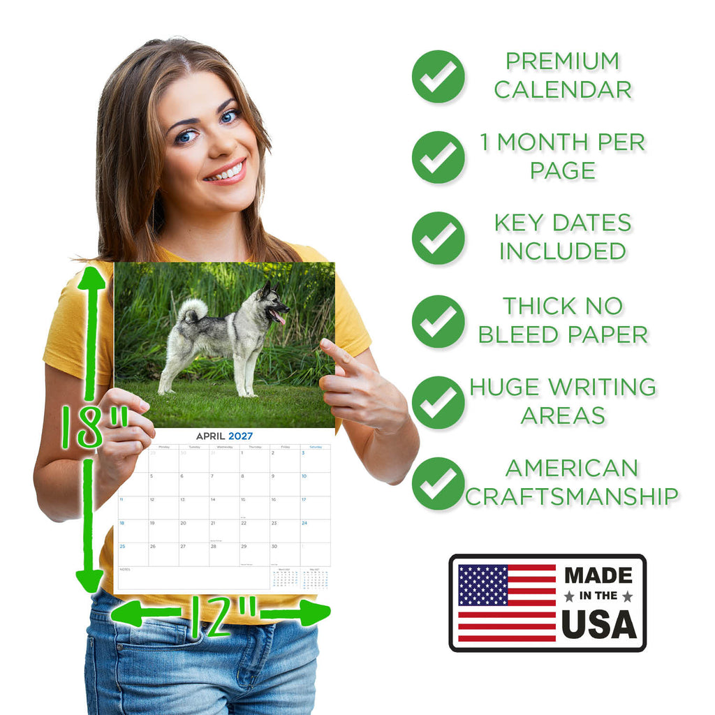 Norwegian Elkhound Wall Calendar 2027 - 12" x 9" 14-Month Dog Breed Calendar