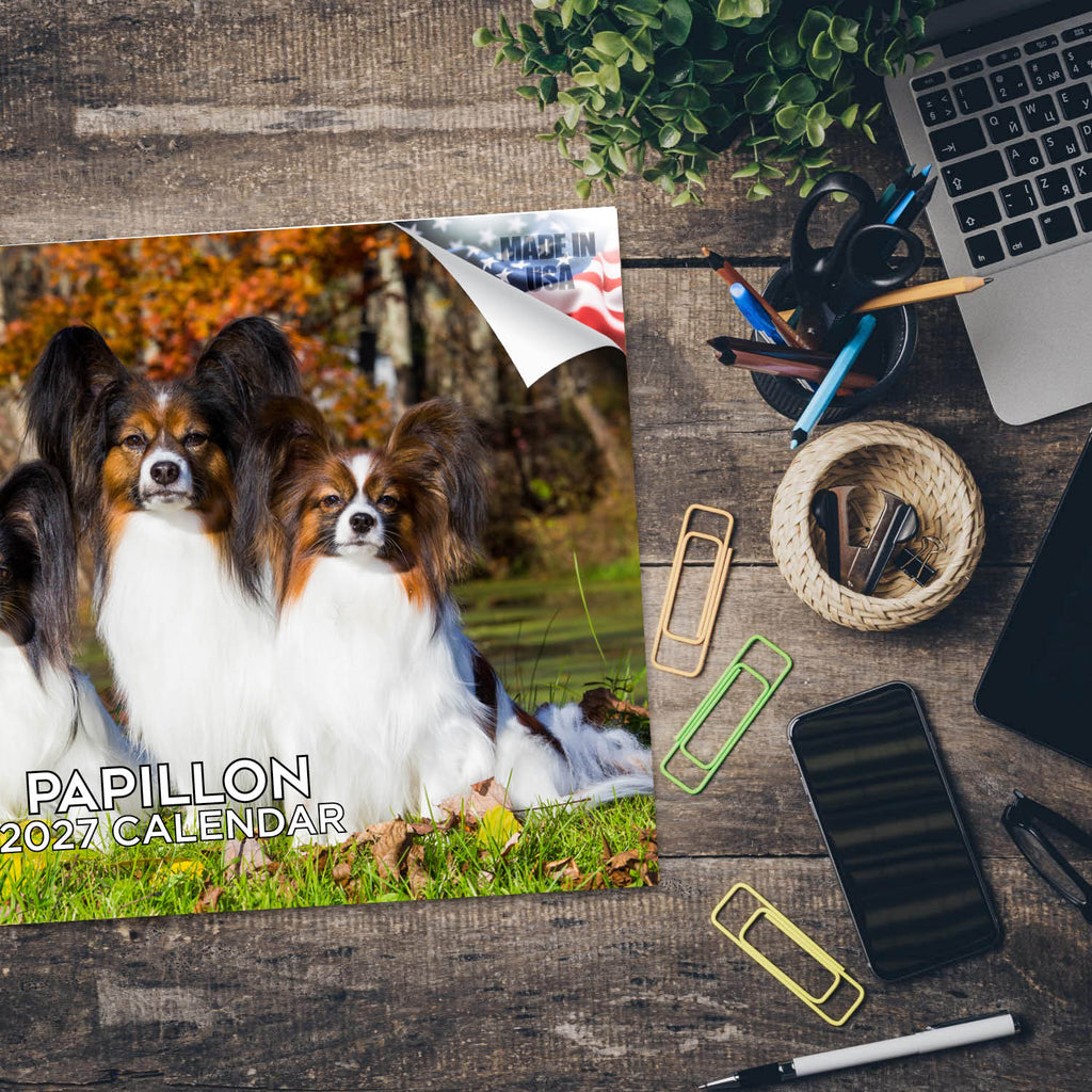 Papillon Wall Calendar 2027 - 12" x 9" 14-Month Dog Breed Calendar
