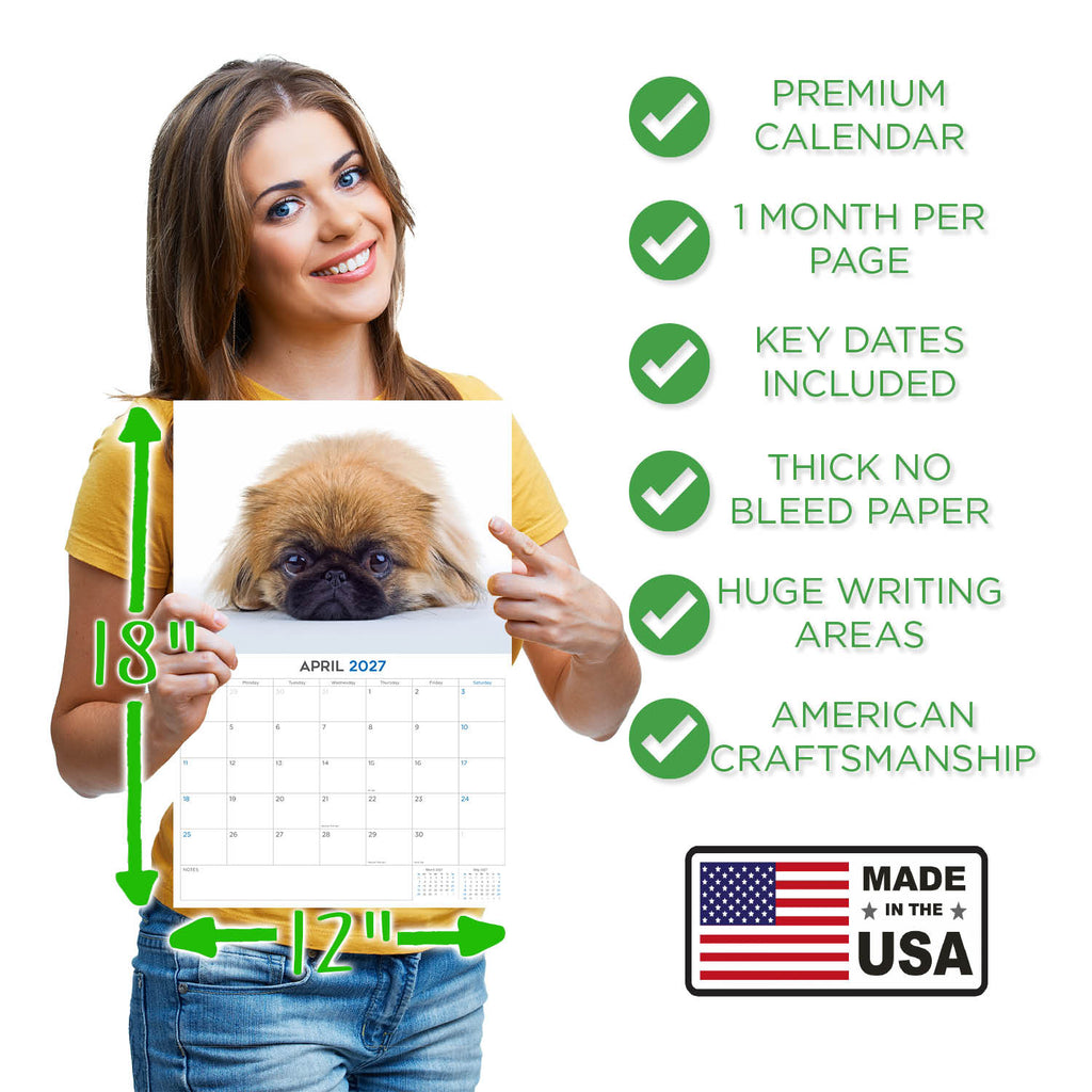 Pekingese Wall Calendar 2027 - 12" x 9" 14-Month Dog Breed Calendar