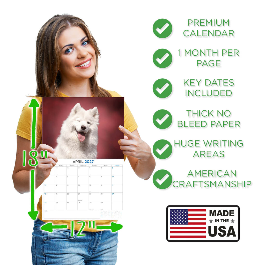 Samoyed Wall Calendar 2027 - 12" x 9" 14-Month Dog Breed Calendar
