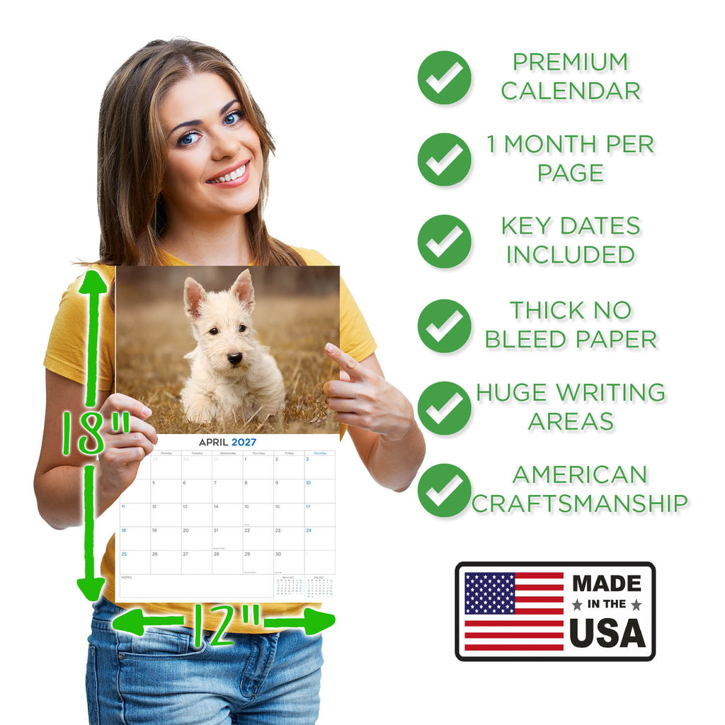 Scottish Terrier Wall Calendar 2027 - 12" x 9" 14-Month Dog Breed Calendar