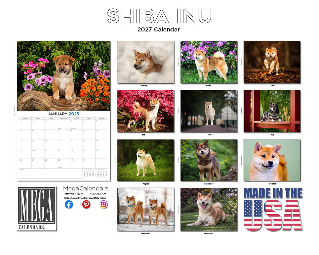 Shiba Inu Wall Calendar 2027 - 12" x 9" 14-Month Dog Breed Calendar