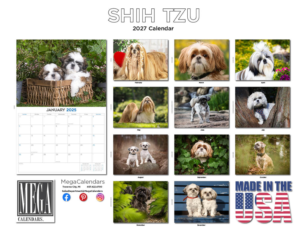 Shih Tzu Wall Calendar 2027 - 12" x 9" 14-Month Dog Breed Calendar
