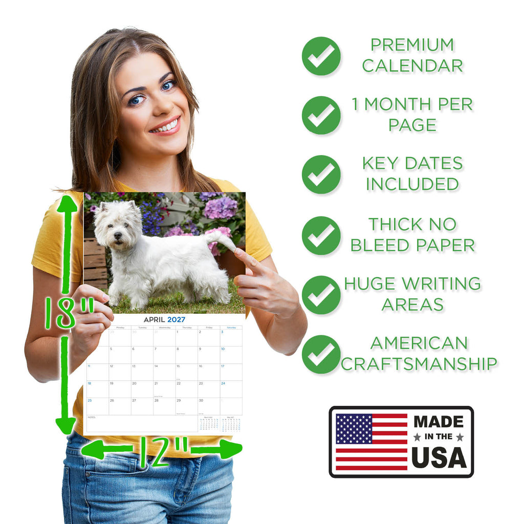West Highland White Terrier Wall Calendar 2027 - 12" x 9" 14-Month Dog Breed