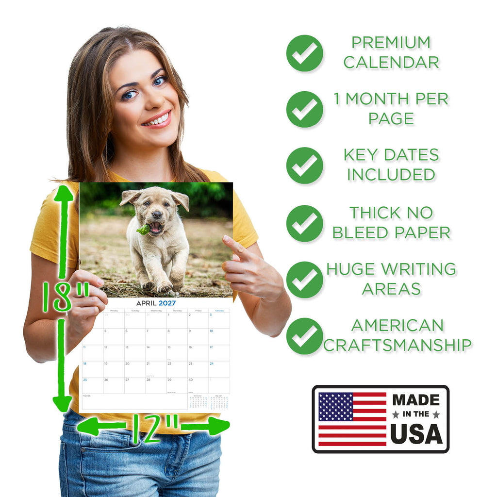 Yellow Labrador Puppies Wall Calendar 2027 - 12" x 9" 14-Month Dog Breed Calendar