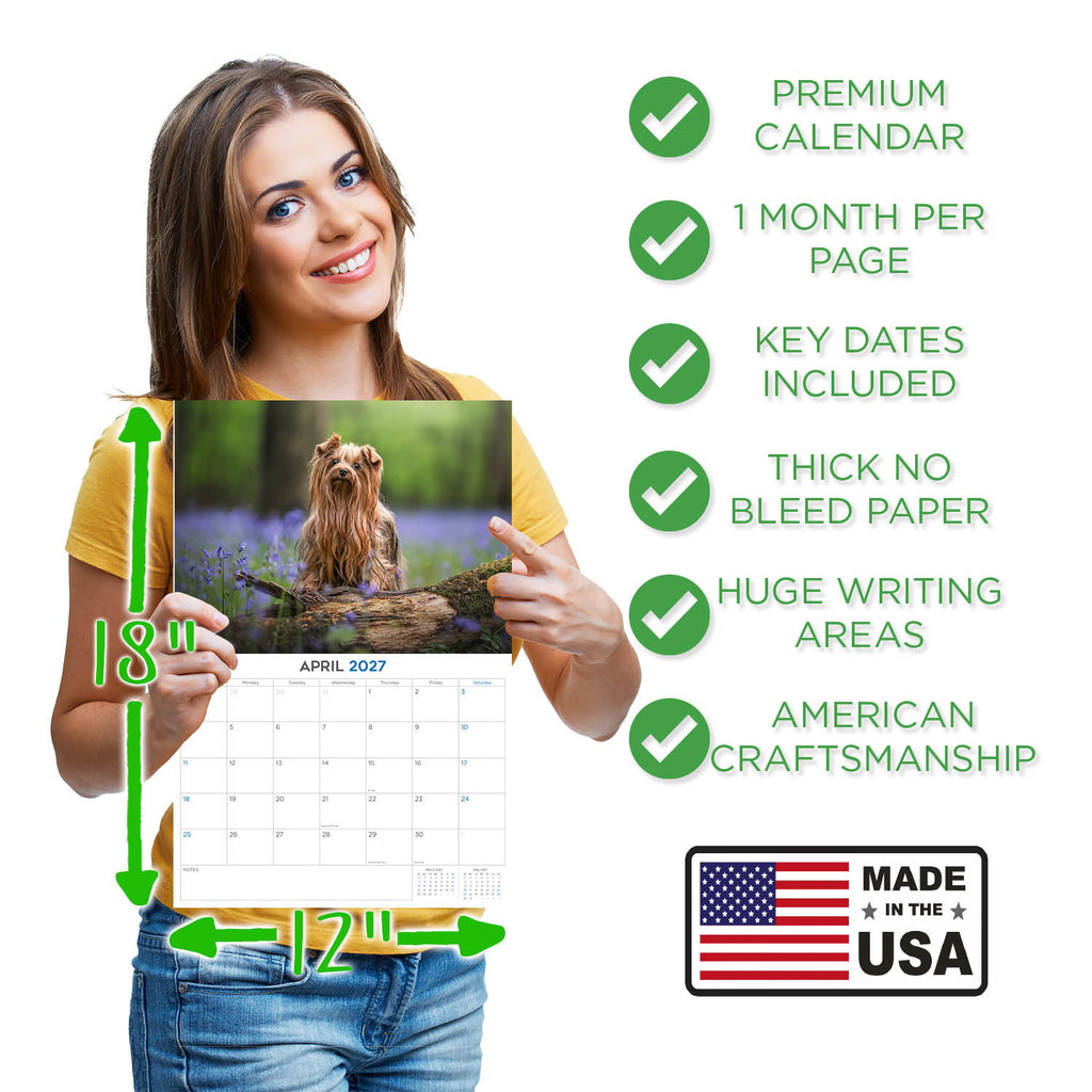 Yorkshire Terrier Wall Calendar 2027 - 12" x 9" 14-Month Dog Breed Calendar
