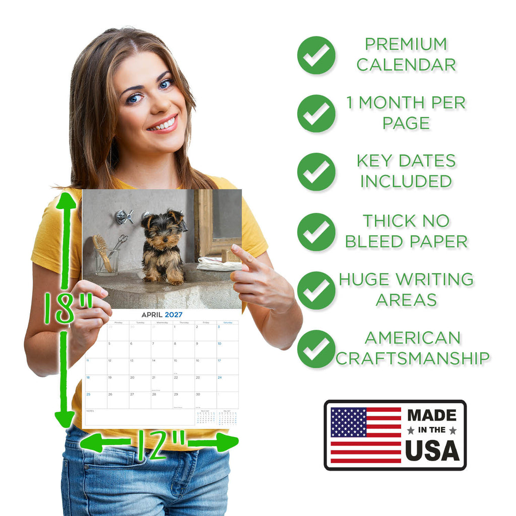 Yorkshire Terrier Puppies Wall Calendar 2027 - 12" x 9" 14-Month Dog Breed Calendar