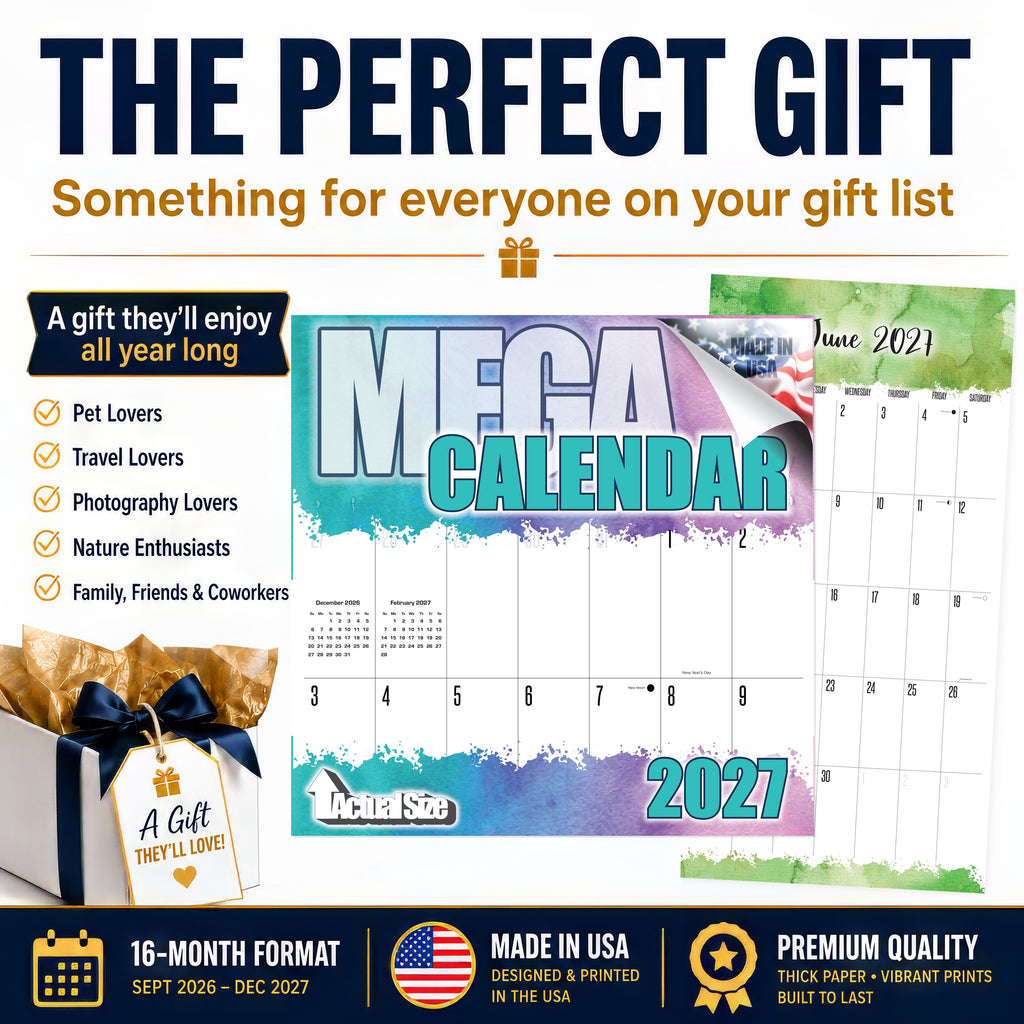 Watercolors Large Grid Wall Calendar 2027 - 12" x 12" Monthly Artistic Floral Watercolor Calendar