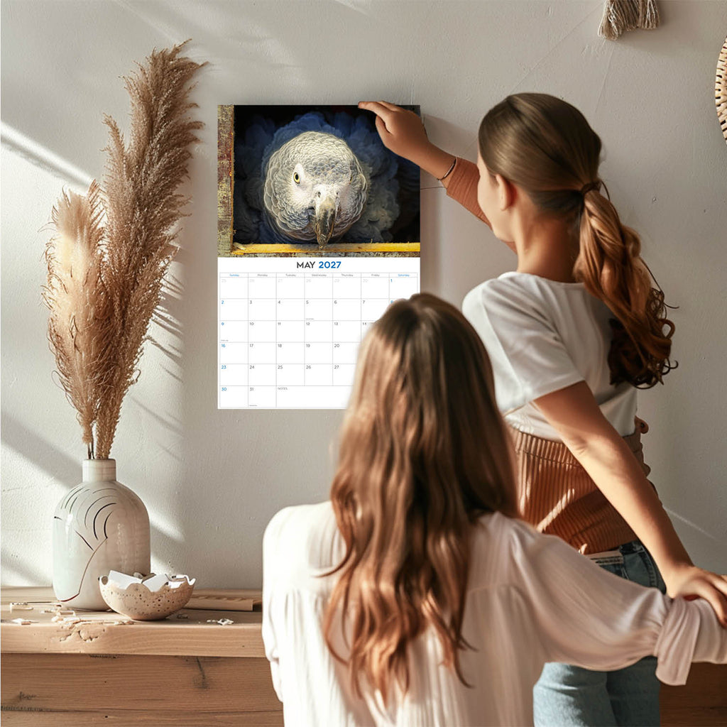 African Grey Parrots Wall Calendar 2027 - 12" x 9" 14-Month Tropical Bird Calendar