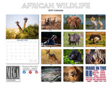 African Wildlife Wall Calendar 2027 - 12" x 9" 14-Month Safari Animal Calendar