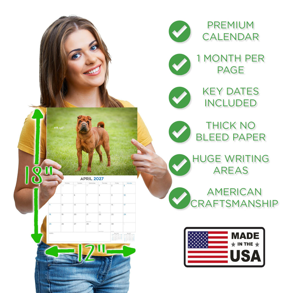 Shar Pei Wall Calendar 2027 - 12" x 9" 14-Month Dog Breed Calendar