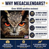 Owls Wall Calendar 2027 - 12" x 12" Monthly Majestic Raptors & Wise Nocturnal Bird Calendar