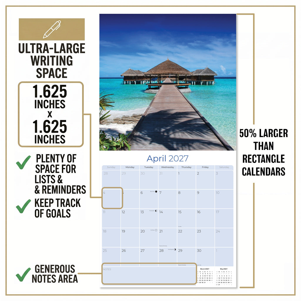 Amazing Beaches Wall Calendar 2027 - 12" x 12" Monthly Breathtaking Tropical Paradise Coastal Scenery Calendar