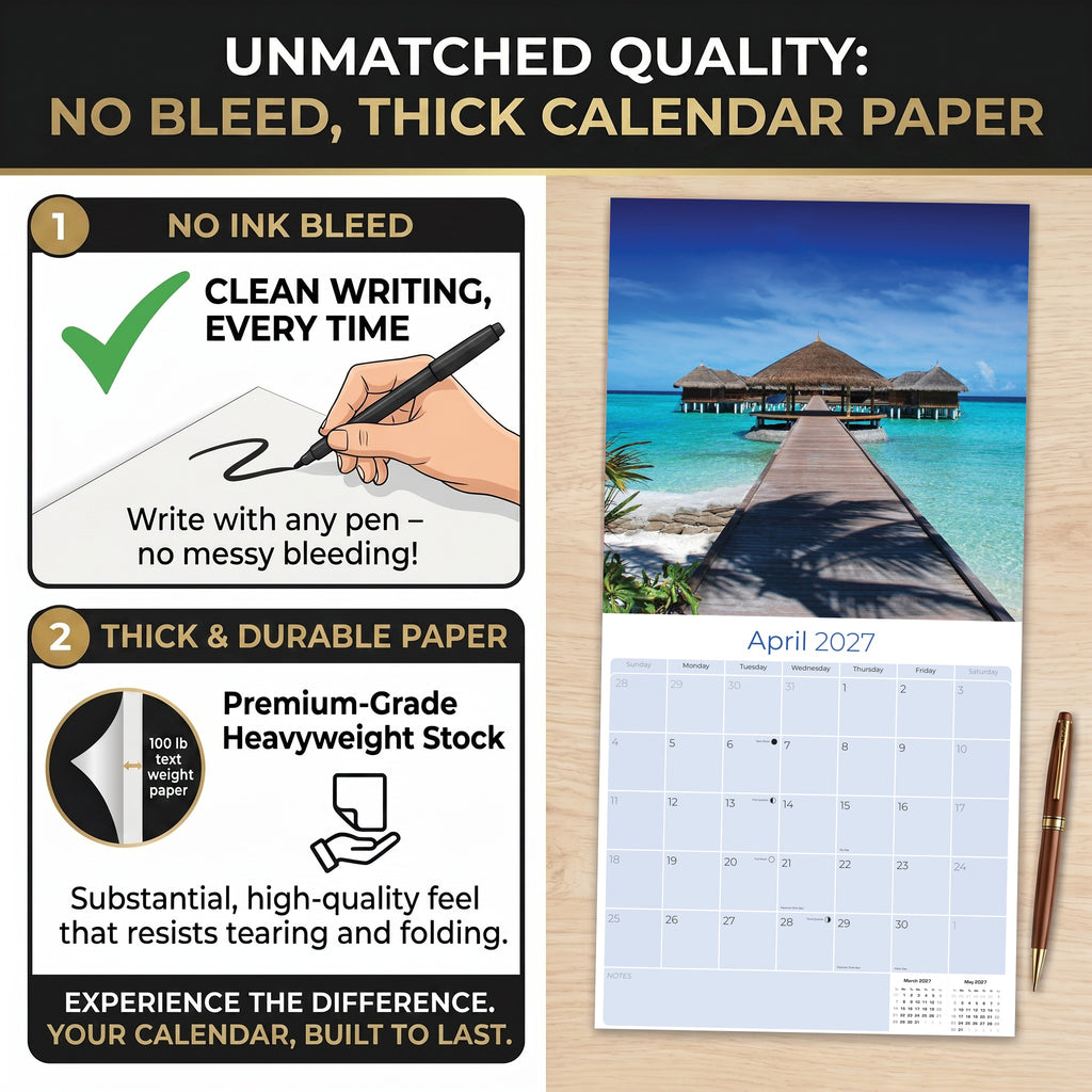 Amazing Beaches Wall Calendar 2027 - 12" x 12" Monthly Breathtaking Tropical Paradise Coastal Scenery Calendar