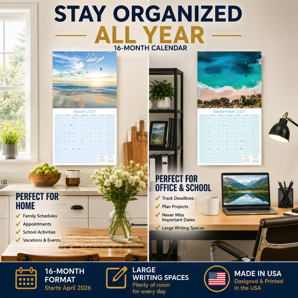 Amazing Beaches Wall Calendar 2027 - 12" x 12" Monthly Breathtaking Tropical Paradise Coastal Scenery Calendar