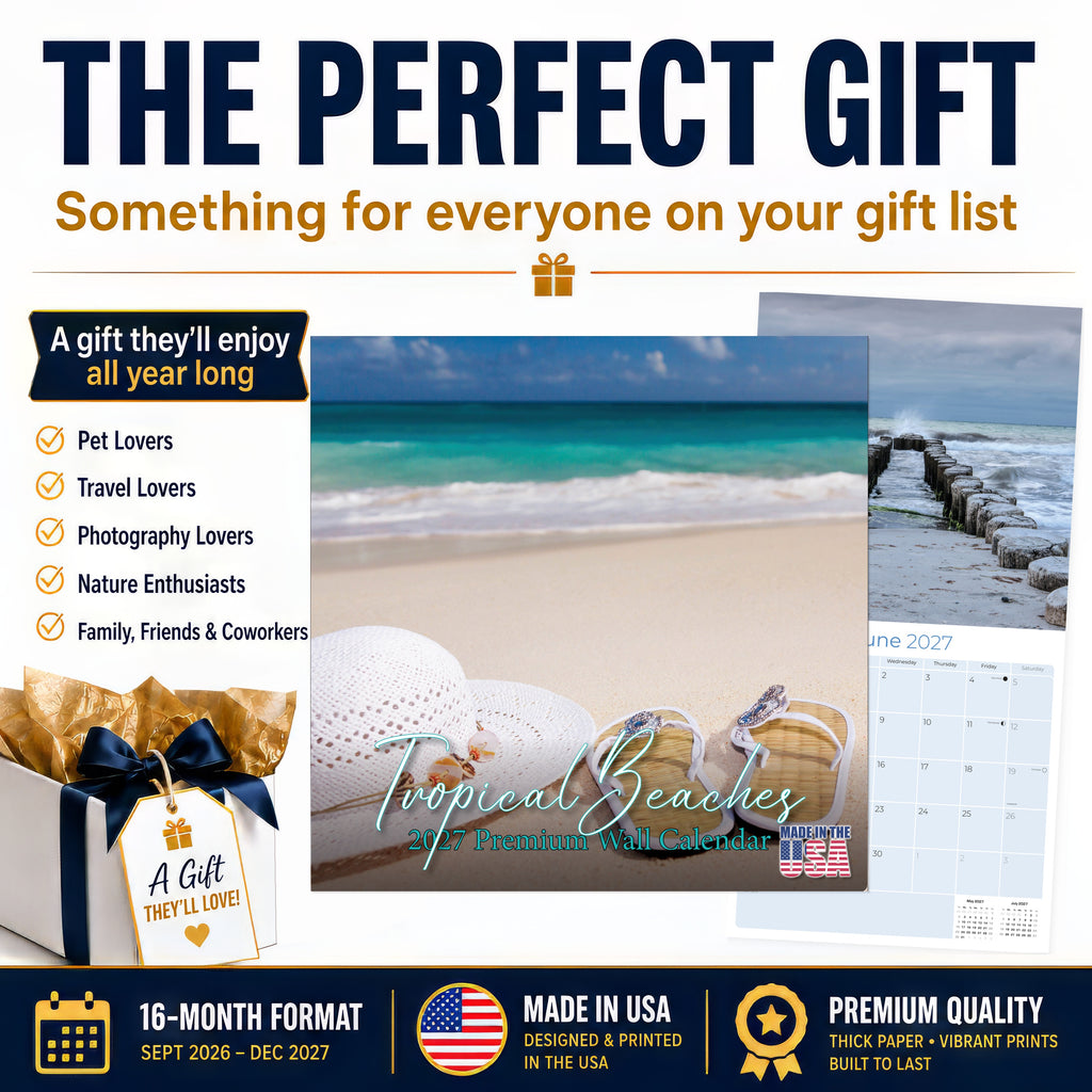 Amazing Beaches Wall Calendar 2027 - 12" x 12" Monthly Breathtaking Tropical Paradise Coastal Scenery Calendar