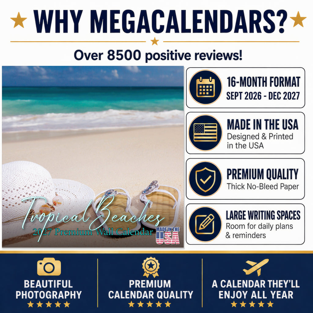Amazing Beaches Wall Calendar 2027 - 12" x 12" Monthly Breathtaking Tropical Paradise Coastal Scenery Calendar
