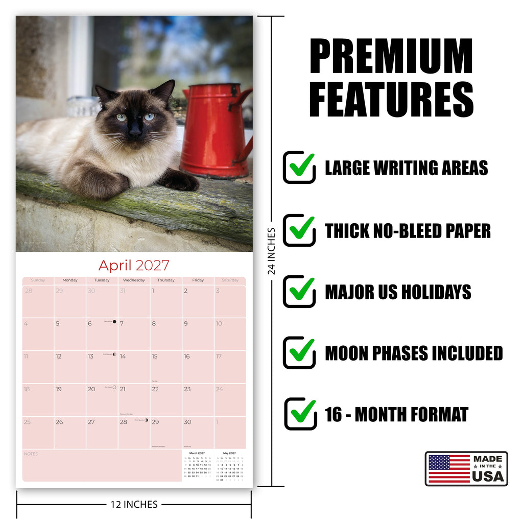 Siamese Cats Wall Calendar 2027 - 12" x 12" Monthly Intelligent & Sleek Blue-Eyed Feline Companion Calendar