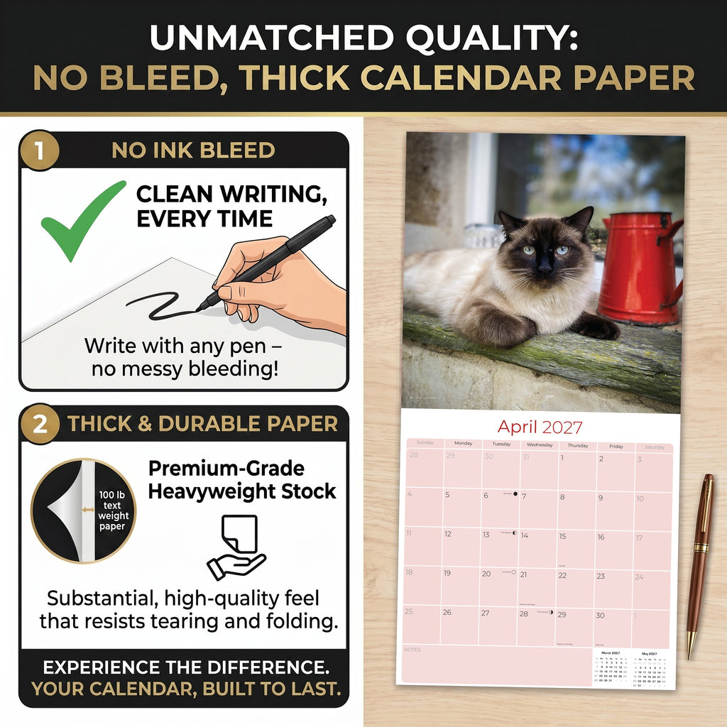 Siamese Cats Wall Calendar 2027 - 12" x 12" Monthly Intelligent & Sleek Blue-Eyed Feline Companion Calendar