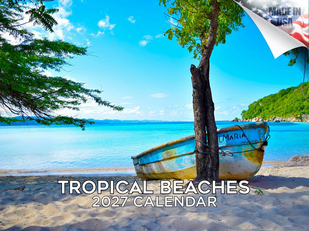 Tropical Beaches Wall Calendar 2027 - 12" x 9" 14-Month Scenic Calendar