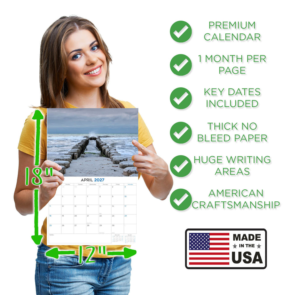 Tropical Beaches Wall Calendar 2027 - 12" x 9" 14-Month Scenic Calendar
