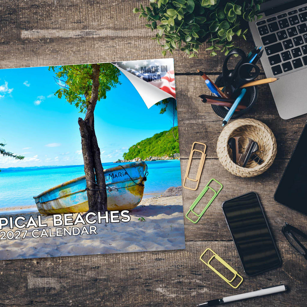 Tropical Beaches Wall Calendar 2027 - 12" x 9" 14-Month Scenic Calendar