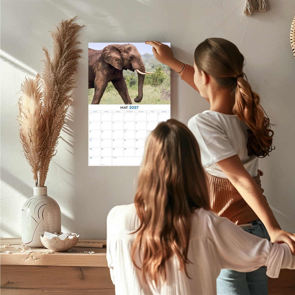 Elephants Wall Calendar 2027 - 12" x 9" 14-Month Wildlife Calendar