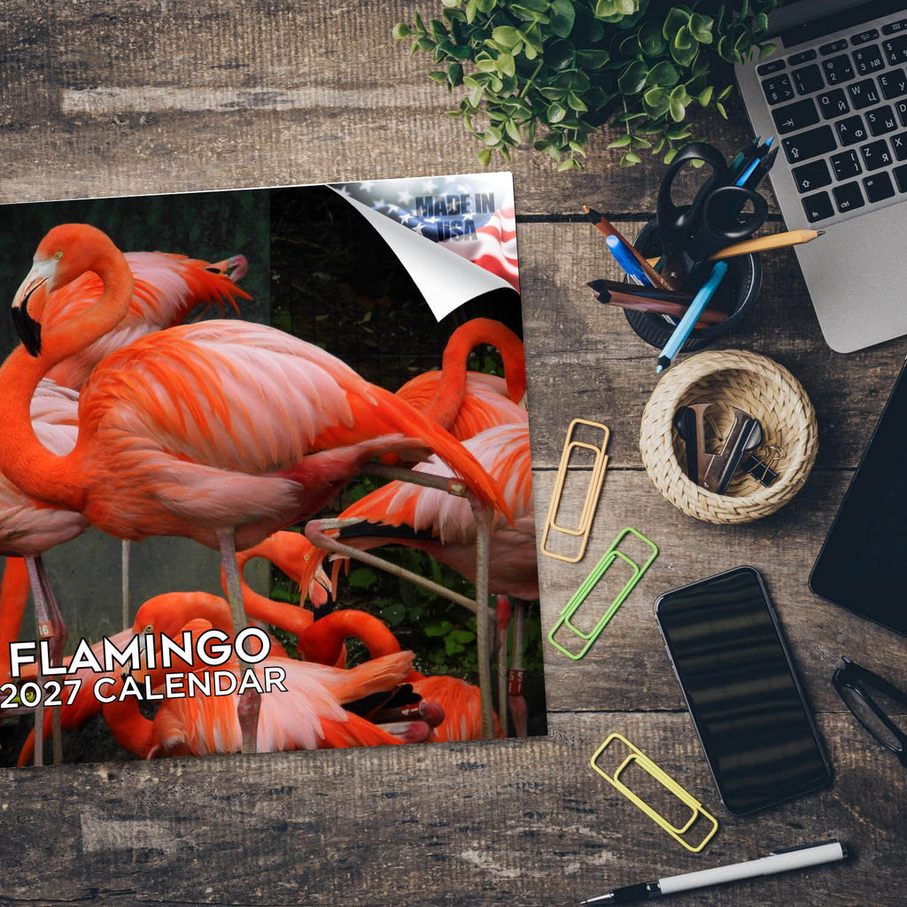 Flamingo Wall Calendar 2027 - 12" x 9" 14-Month Tropical Bird Calendar