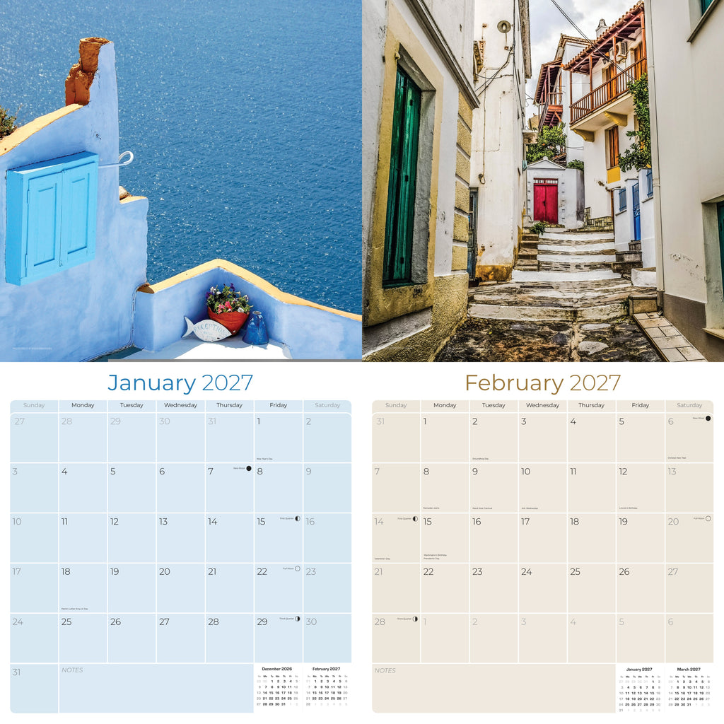 Greek Islands Wall Calendar 2027 - 12" x 12" Monthly Breathtaking Mediterranean Aegean Sea Travel Scenery Calendar