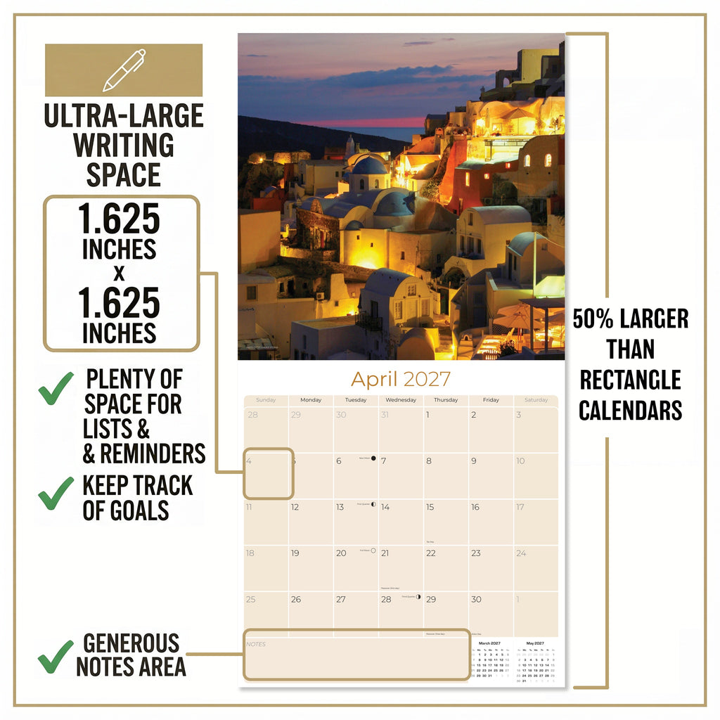 Greek Islands Wall Calendar 2027 - 12" x 12" Monthly Breathtaking Mediterranean Aegean Sea Travel Scenery Calendar