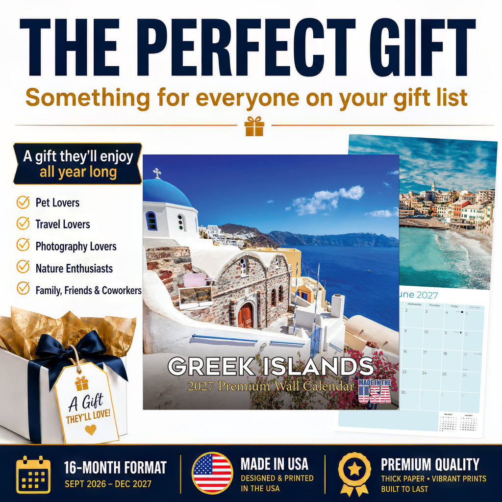 Greek Islands Wall Calendar 2027 - 12" x 12" Monthly Breathtaking Mediterranean Aegean Sea Travel Scenery Calendar
