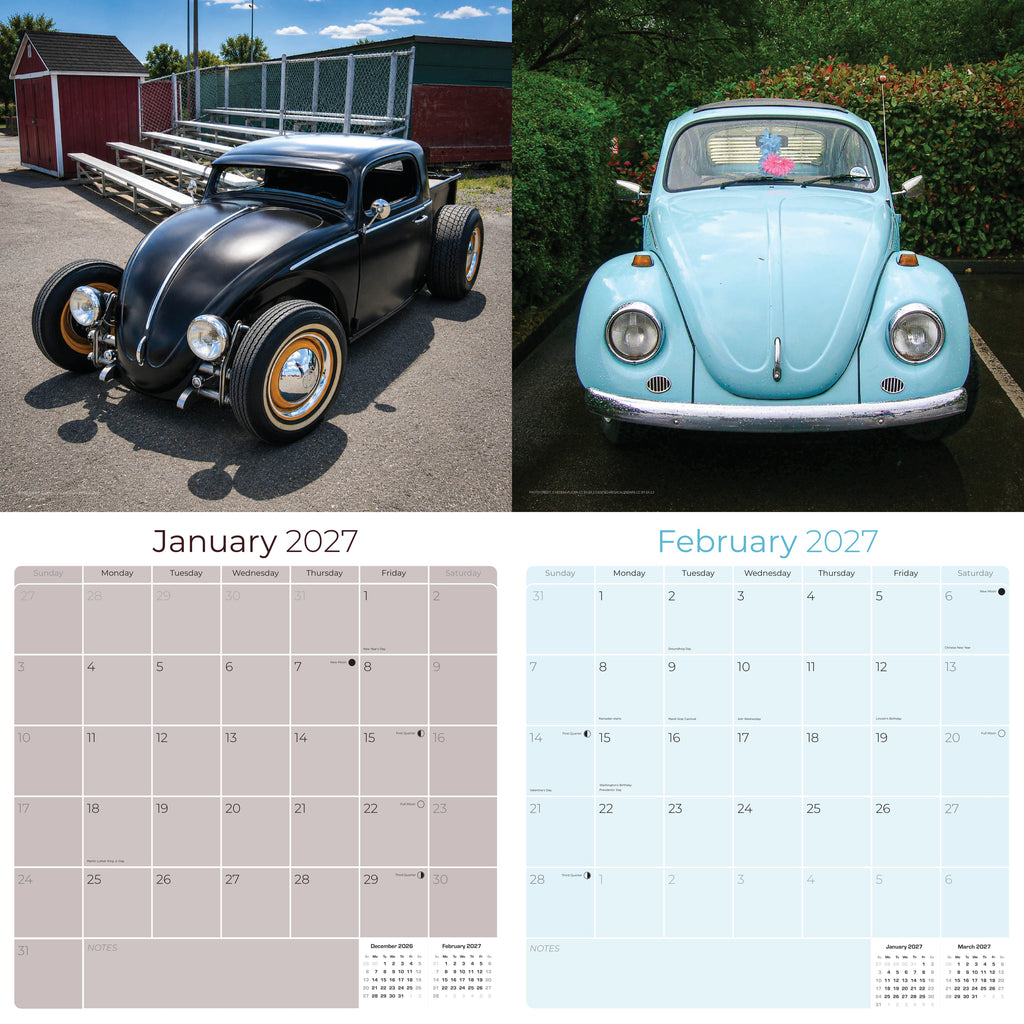 Vintage Bug Wall Calendar 2027 - 12" x 12" Monthly Classic Car Calendar