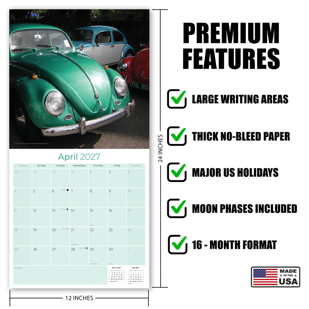 Vintage Bug Wall Calendar 2027 - 12" x 12" Monthly Classic Car Calendar
