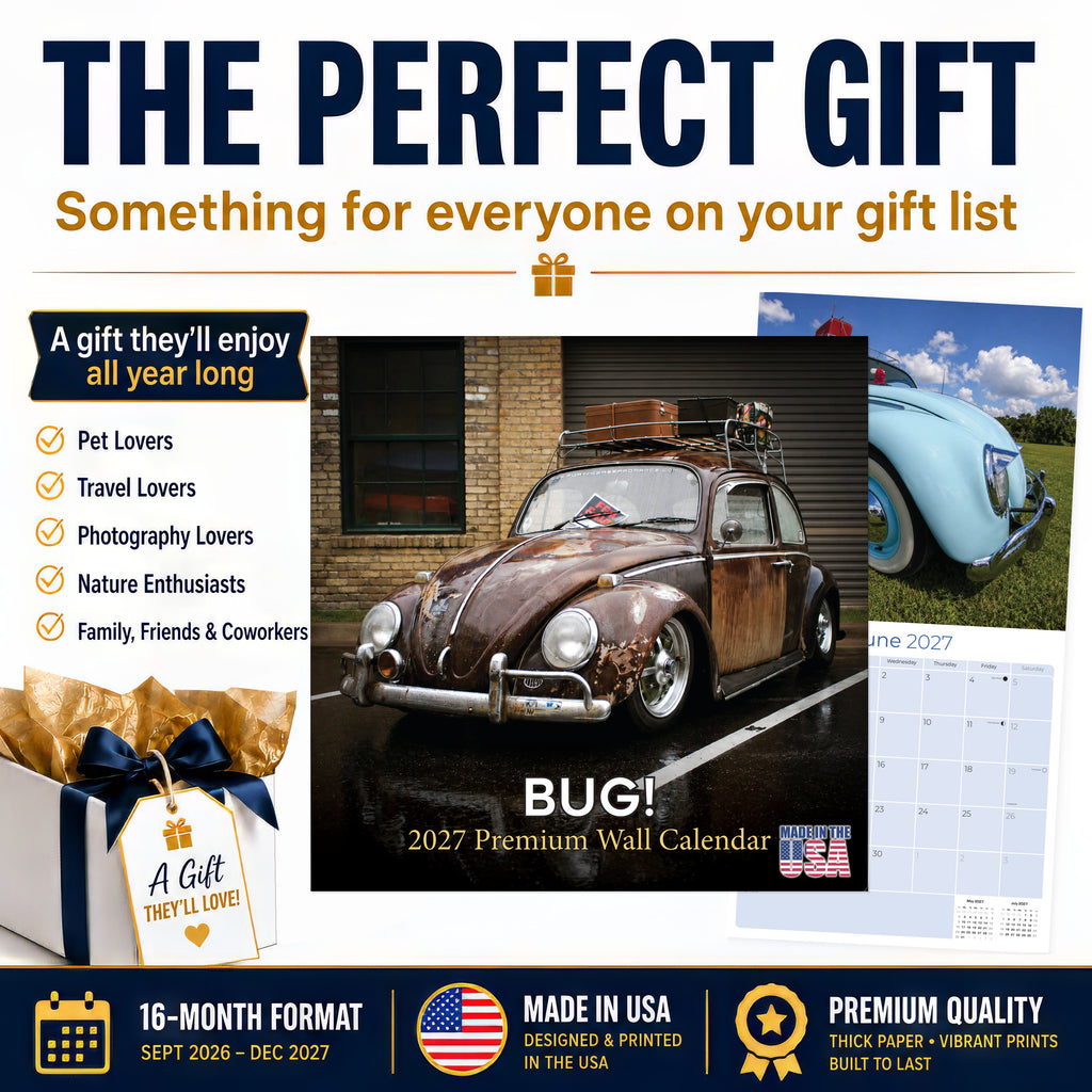 Vintage Bug Wall Calendar 2027 - 12" x 12" Monthly Classic Car Calendar