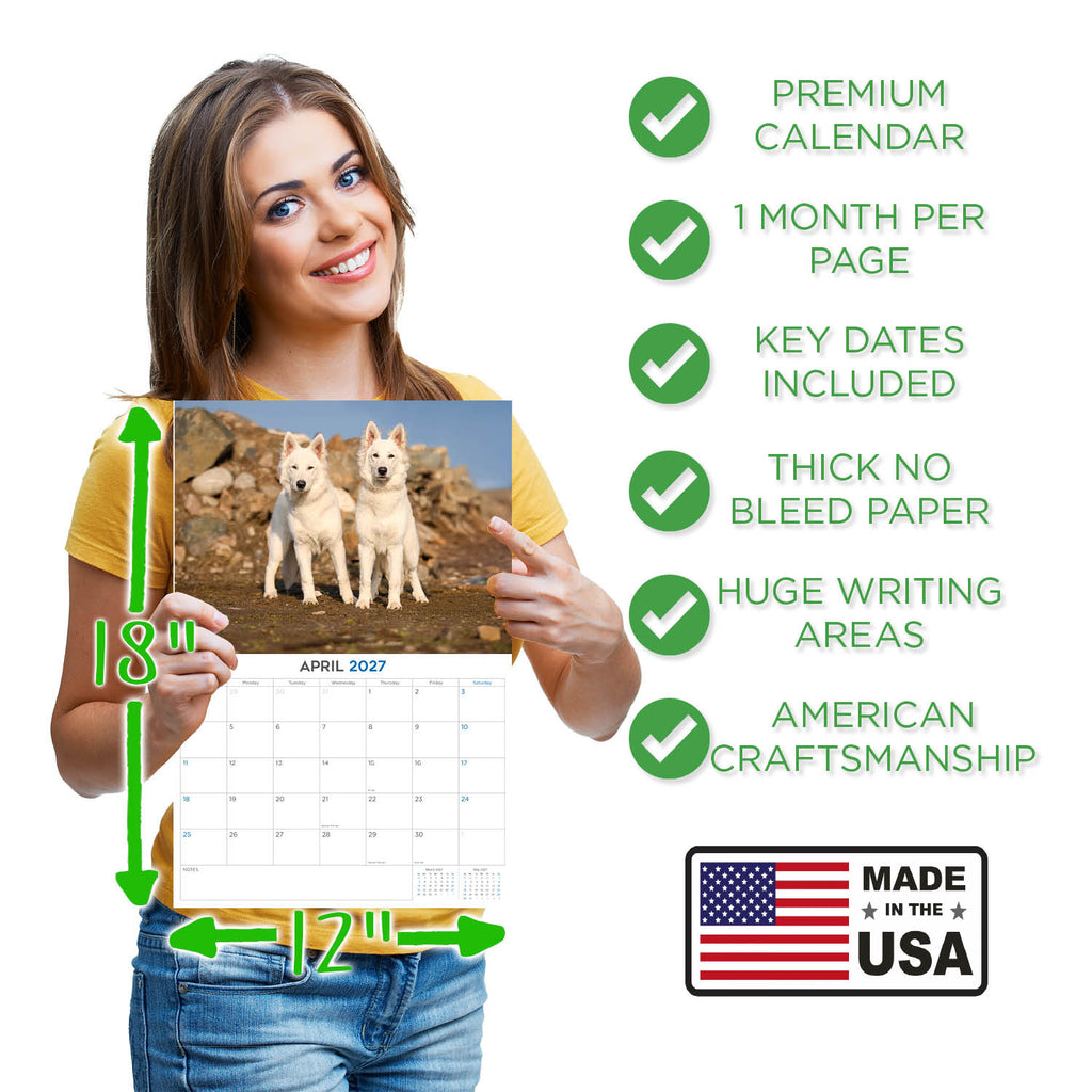 White Shepherd Wall Calendar 2027 - 12" x 9" 14-Month Dog Breed Calendar