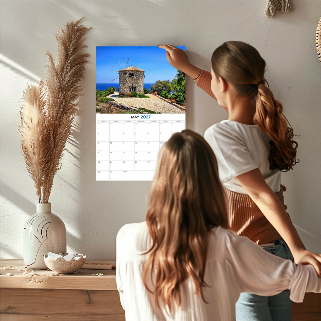 Greek Islands Wall Calendar 2027 - 12" x 9" 14-Month Scenic Travel Calendar