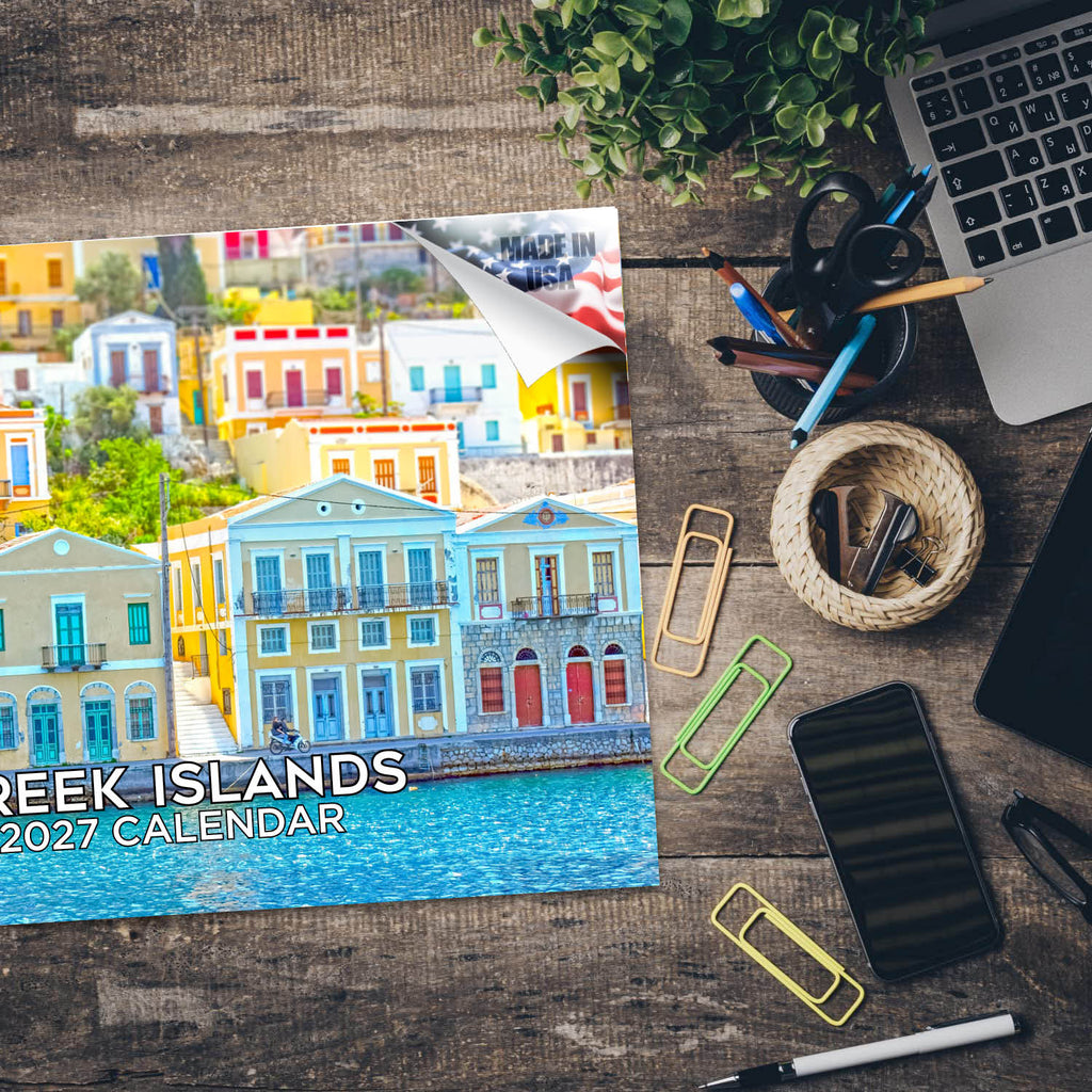 Greek Islands Wall Calendar 2027 - 12" x 9" 14-Month Scenic Travel Calendar