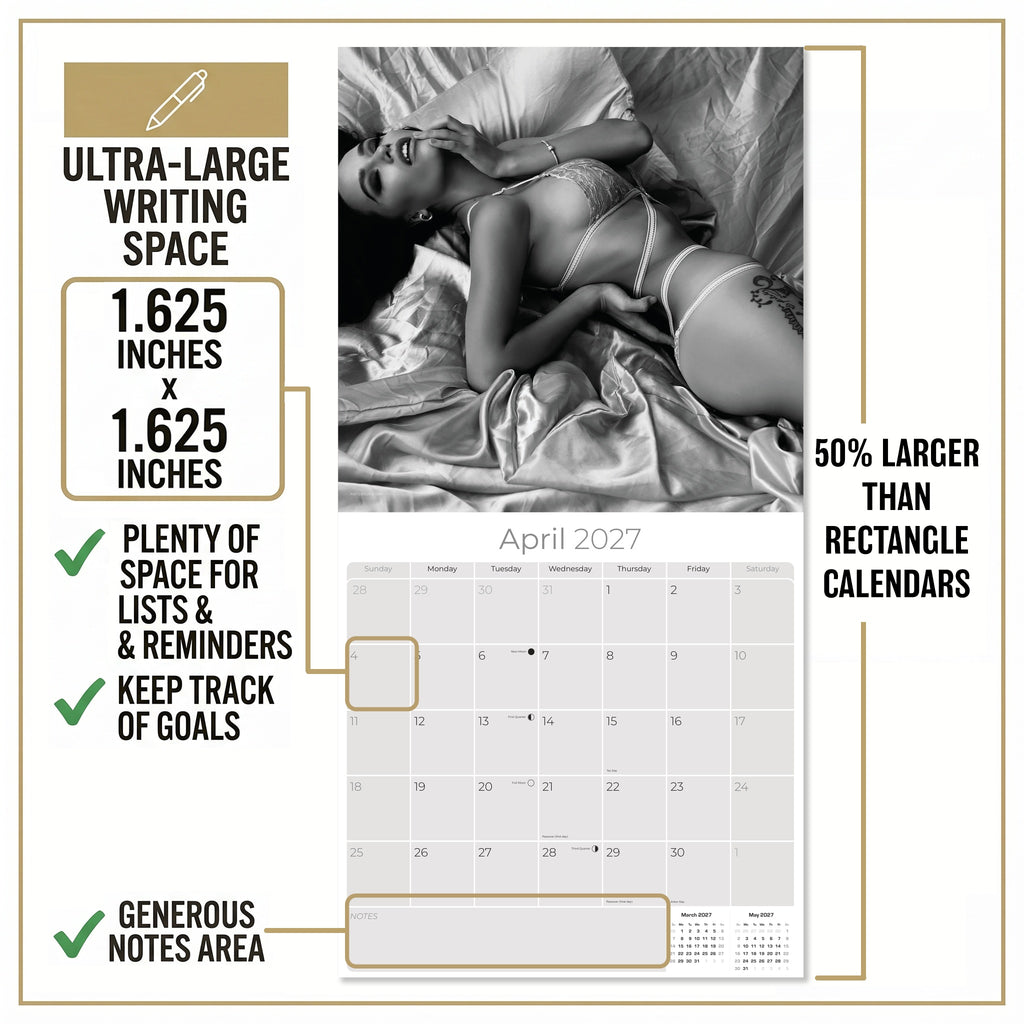 Lingerie Wall Calendar 2027 - 12" x 12" Monthly Elegant Boudoir Photography & Creative Glamour Art Calendar