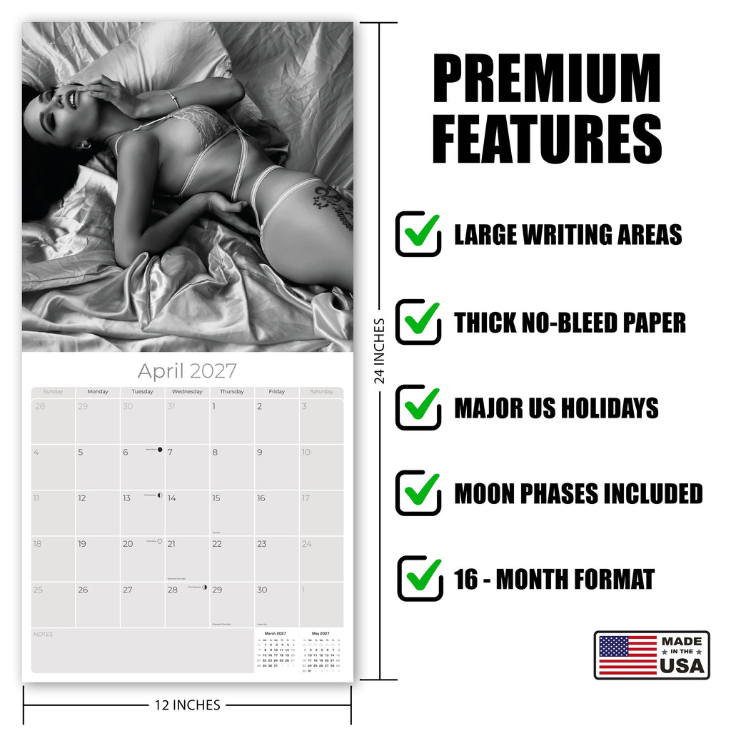 Lingerie Wall Calendar 2027 - 12" x 12" Monthly Elegant Boudoir Photography & Creative Glamour Art Calendar
